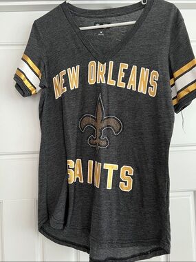 NFL New Orleans Saints womensCharcoal V-Neck Tee with Gold Accents